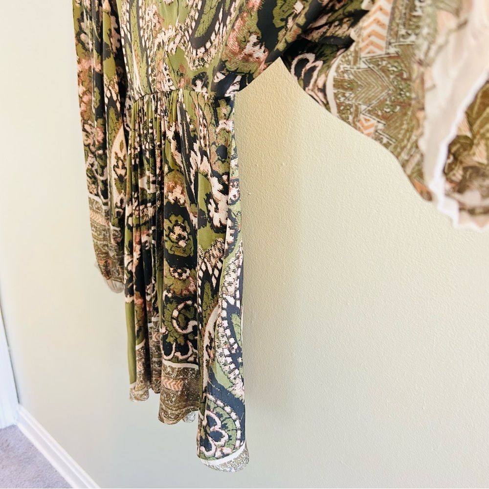 Free People Say You Love Me Mini Shirt Dress Size Small Green Boho Peasant Fall - Picture 9 of 11